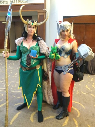 One of the coolest cosplays at RavenCon: a crossplay of Loki and Thor. Loki's staff even lit up like the one from the film; so brilliant!